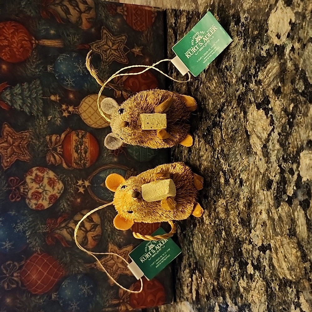 2 Brand New Kurt. S. Adler Straw Mice Ornaments